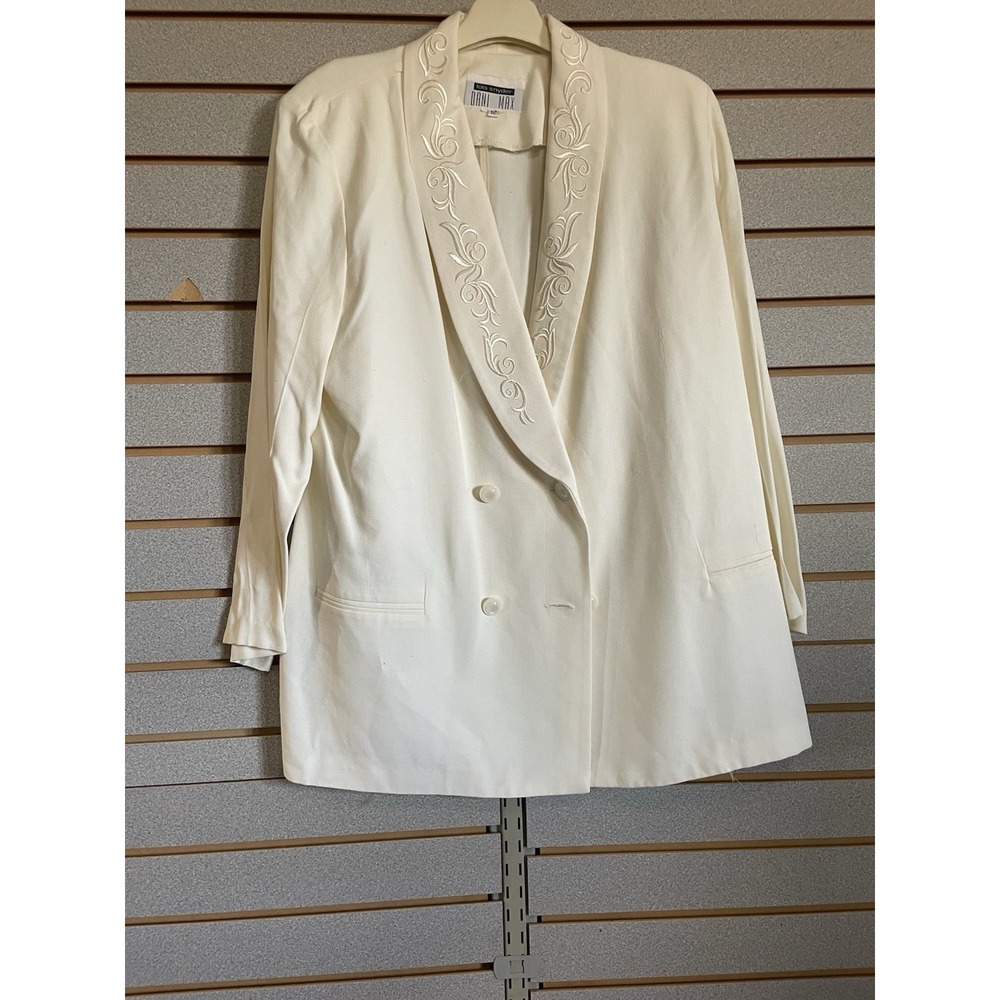 Lois Snyder Dani Max Womens Blazer Ivory VTG Sz 12 Embroidered Buttons Shoulder
